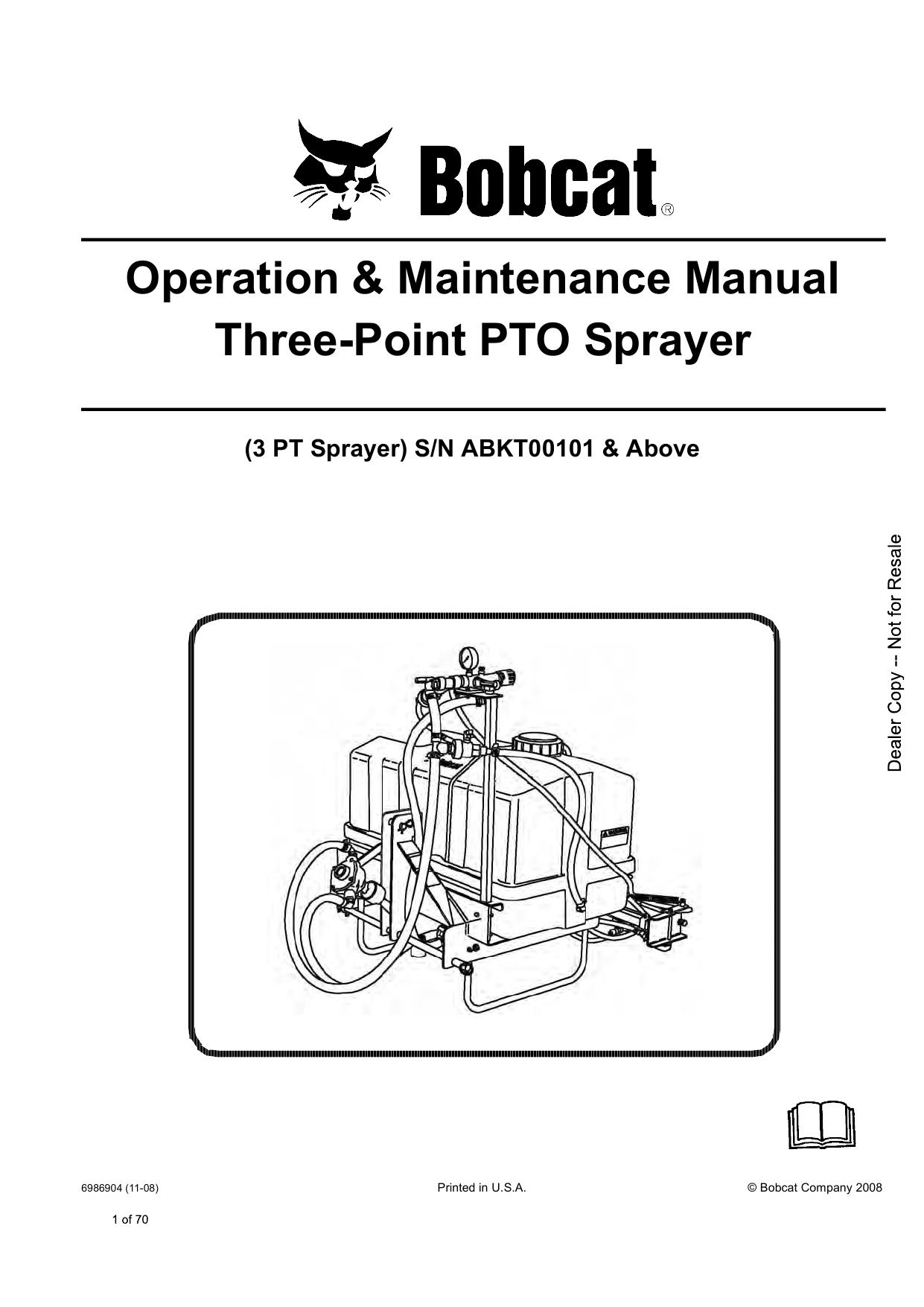 Three-Point PTO Sprayer Attachment Operation & Maintenance Manual Bobcat